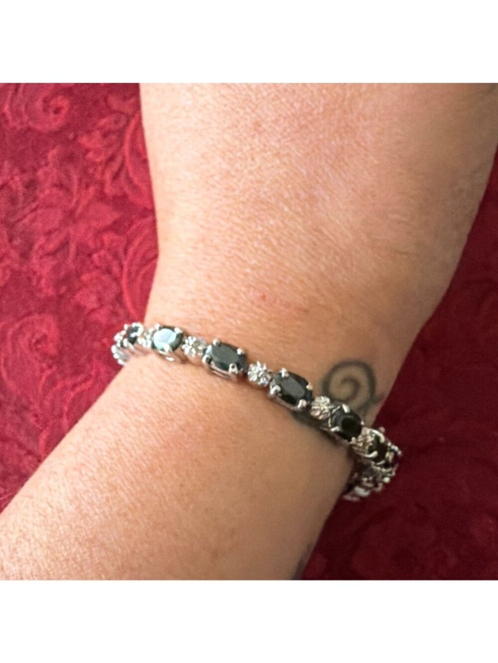 Vintage 925 Sterling Silver Dark Blue Topaz Oval Cut Tennis Bracelet Jewelry